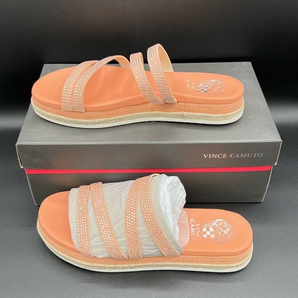 Vince Camuto Slide Sandals Rallsan Strappy Coral Leather Crystal Size 8.5 M - Picture 5 of 5